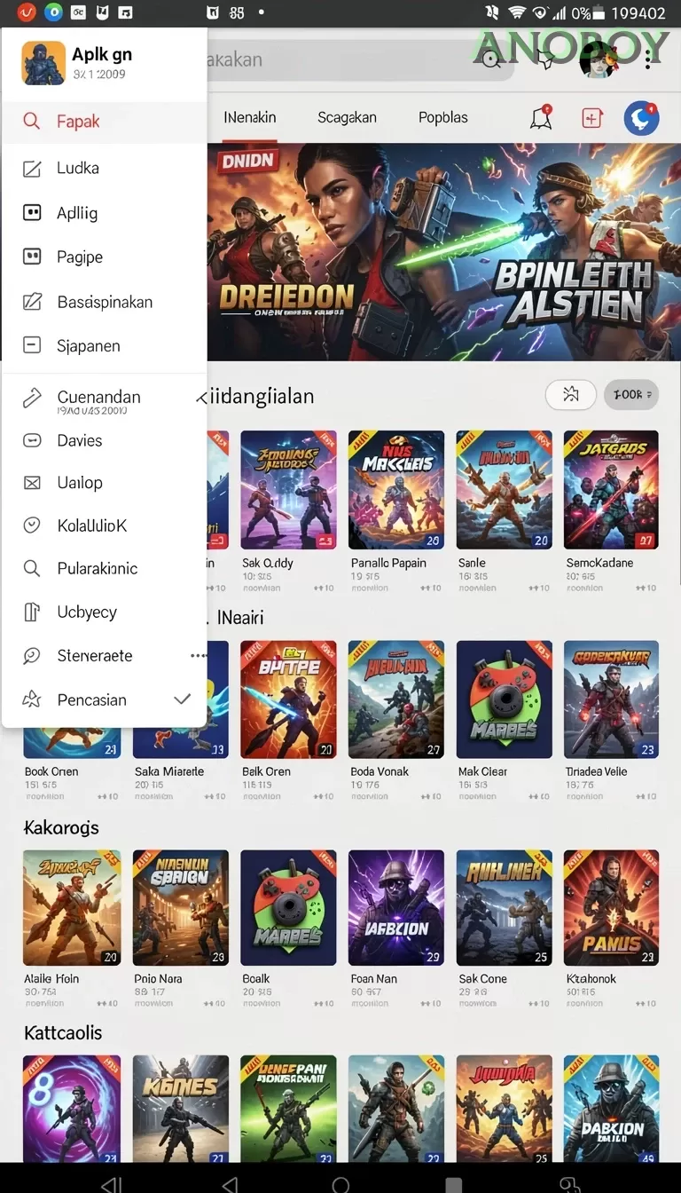 Cuplikan layar LATOTO — menu navigasi